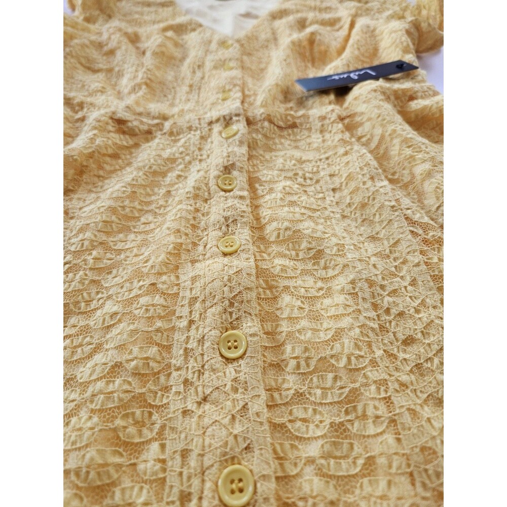 Lulus Womens Athena yellow lace skater button down Mini Dress embroidery Size M - Picture 7 of 9